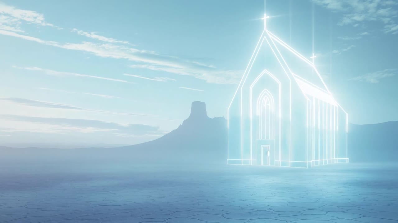 Church in a desert landscape