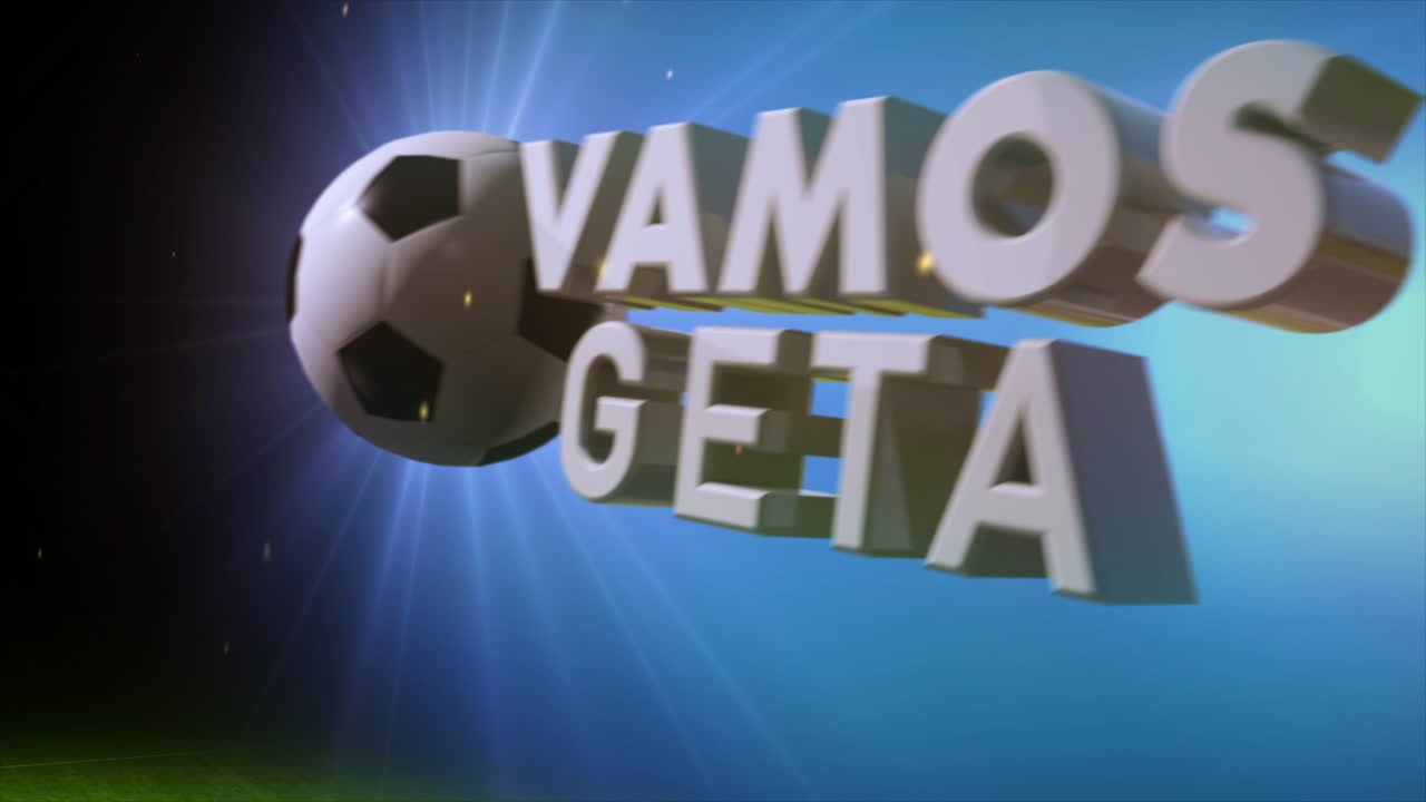 An exciting 3D render of &amp;quot;VAMOS GETA&amp;quot; over a football field