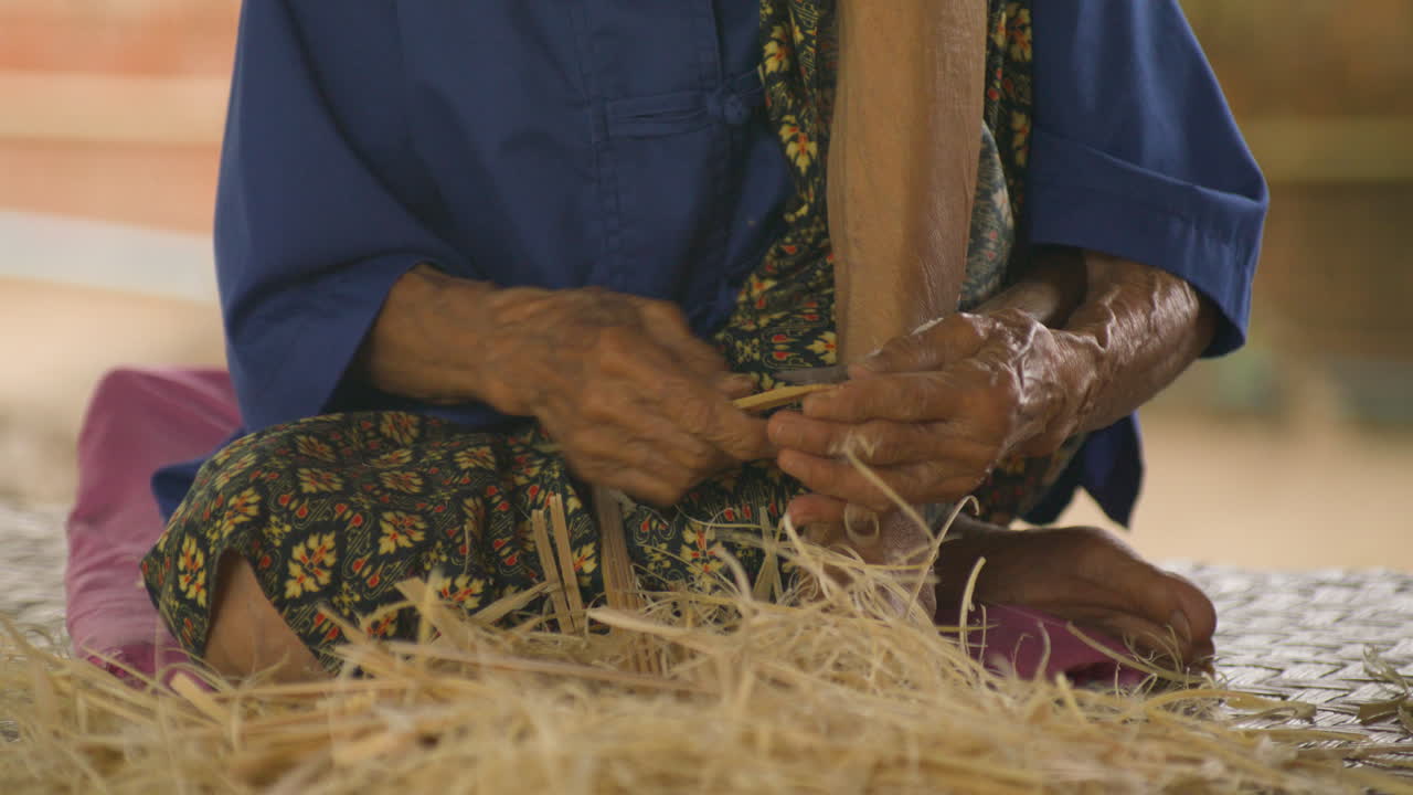 Local Villager At Bo Sang Umbrella Workshop Near Chiang Mai, Thailand. Close-up Shot
