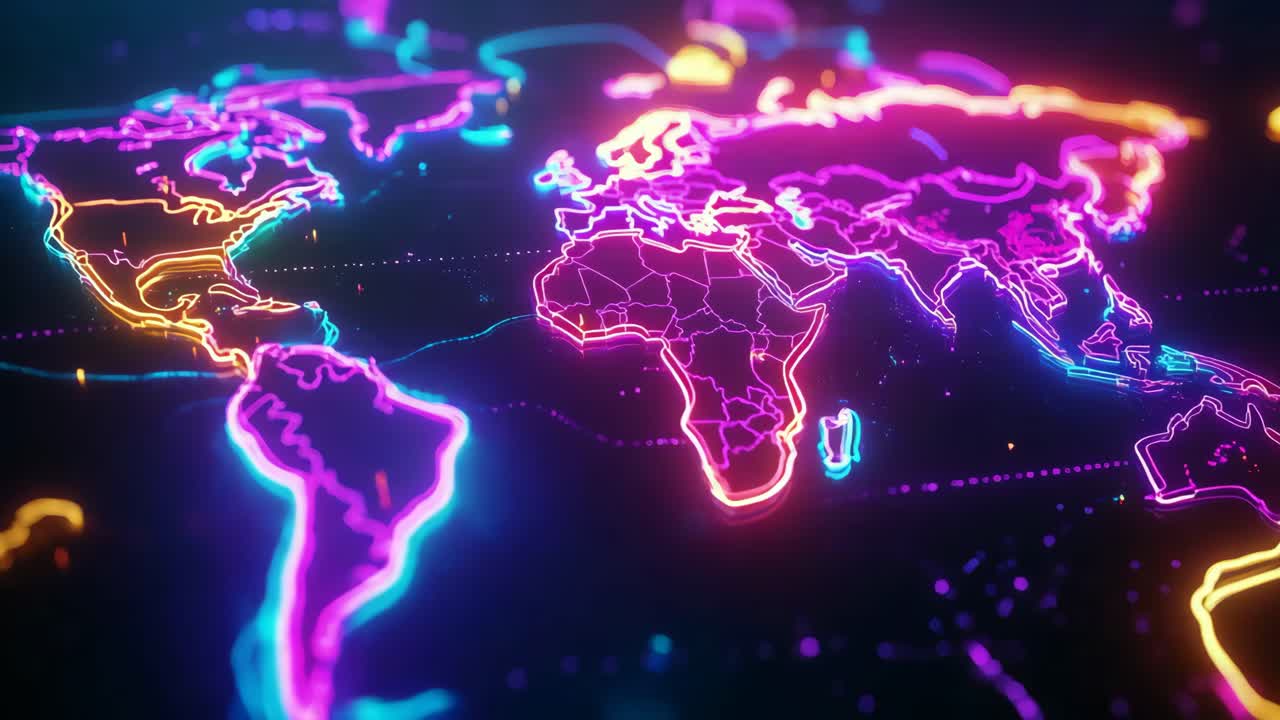 Neon Glowing World Map