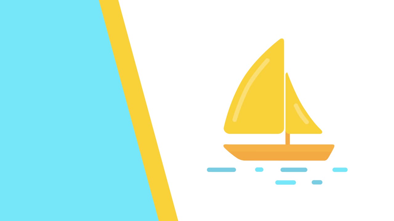 4k video of cartoon lonely beautiful sailing yacht floating in the open ocean.