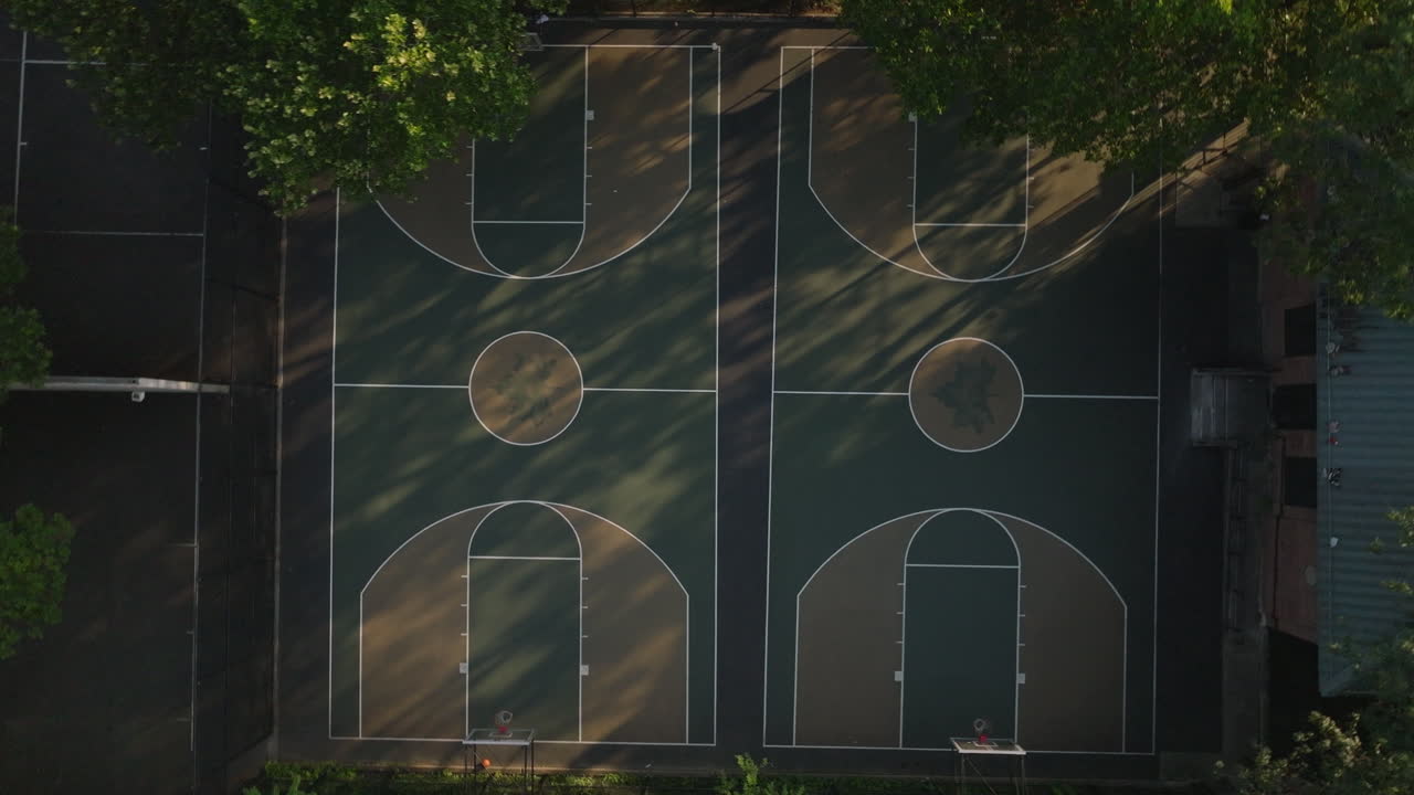 Aerial view of an empty basketball court