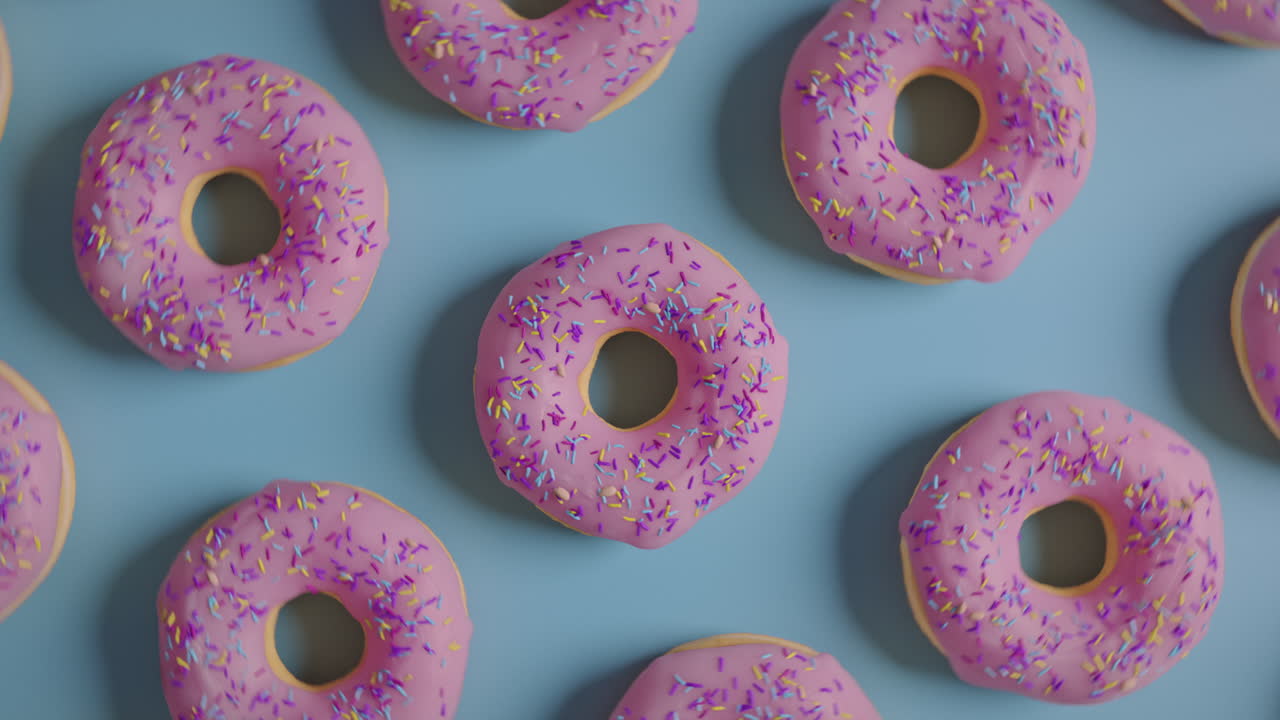 Pink glaze donuts on a blue background