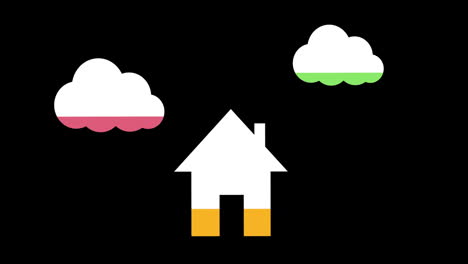 cloud and house shapes filling up with colours 4k