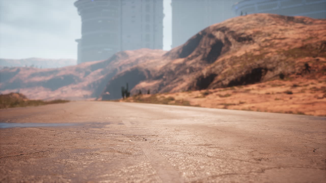 Empty desert road in the middle sand dunes