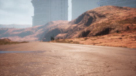 empty desert road in the middle sand dunes
