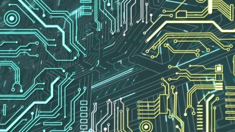 animación del procesamiento de datos en una placa de circuito luminoso de computadora