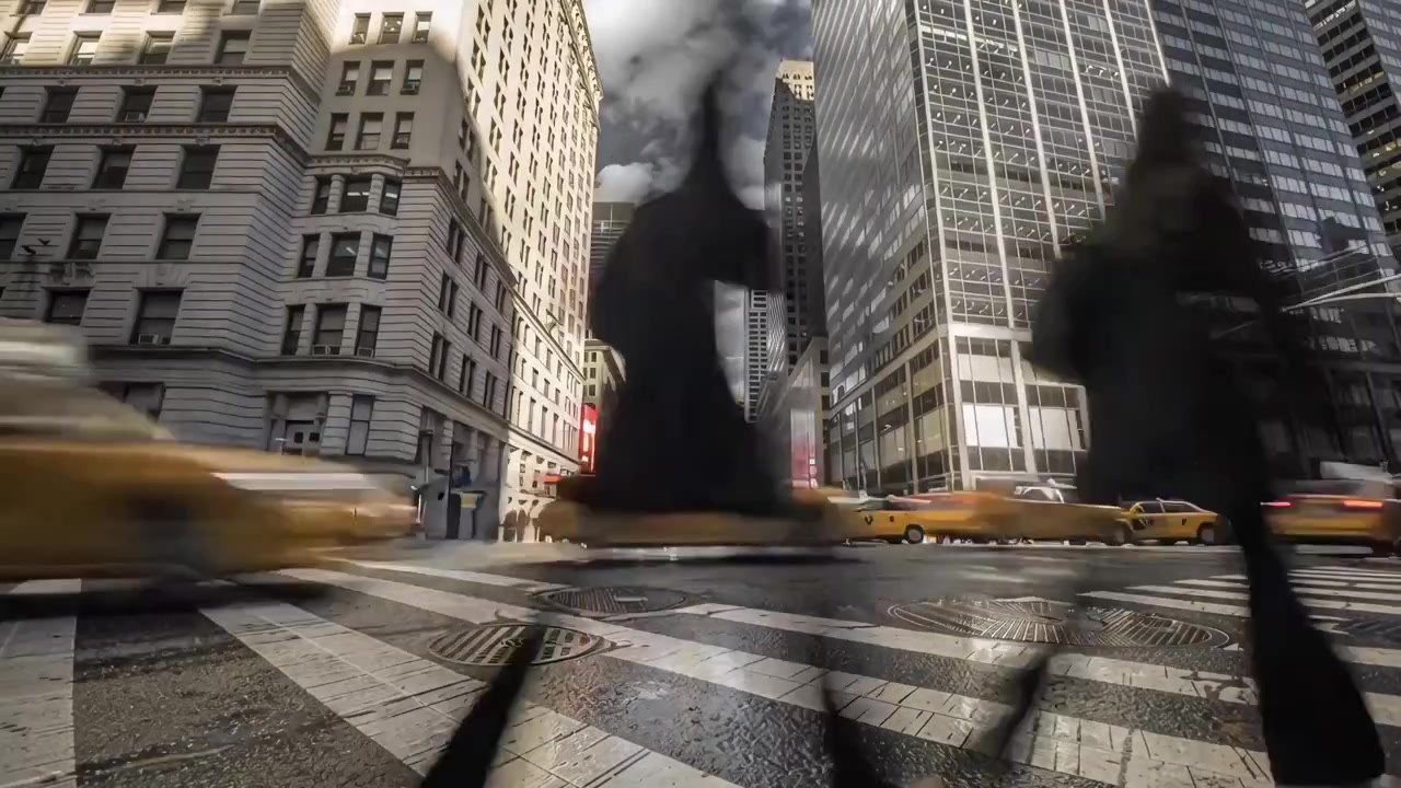 Time Lapse of Pedestrians and Yellow Taxis in New York City
