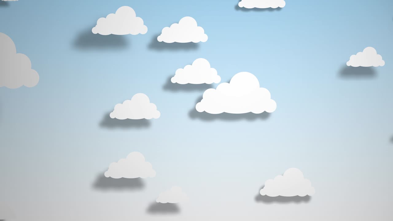 4K White sky full of clouds moving right to left. Cartoon sky background. Flat animation. Alpha Luma Matte included