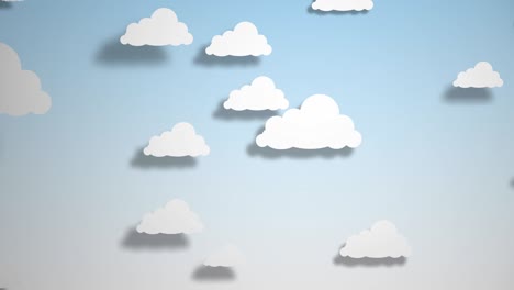 cielo blanco de 4k lleno de nubes moviéndose de derecha a izquierda. fondo del cielo de dibujos animados. animación plana. alfa luma mate incluido