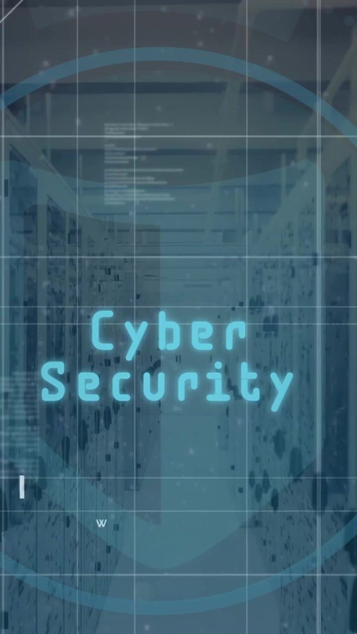 Animation of shield icon and data processing over computer servers