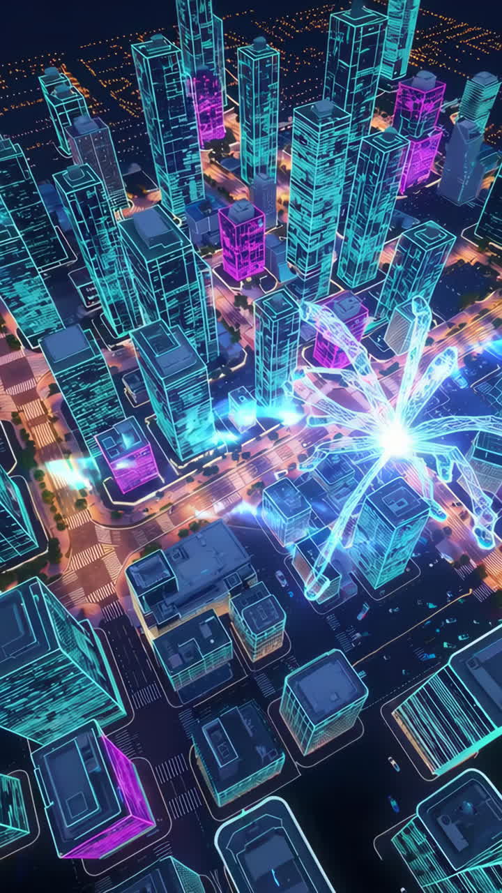 Futuristic Cityscape with Digital Network