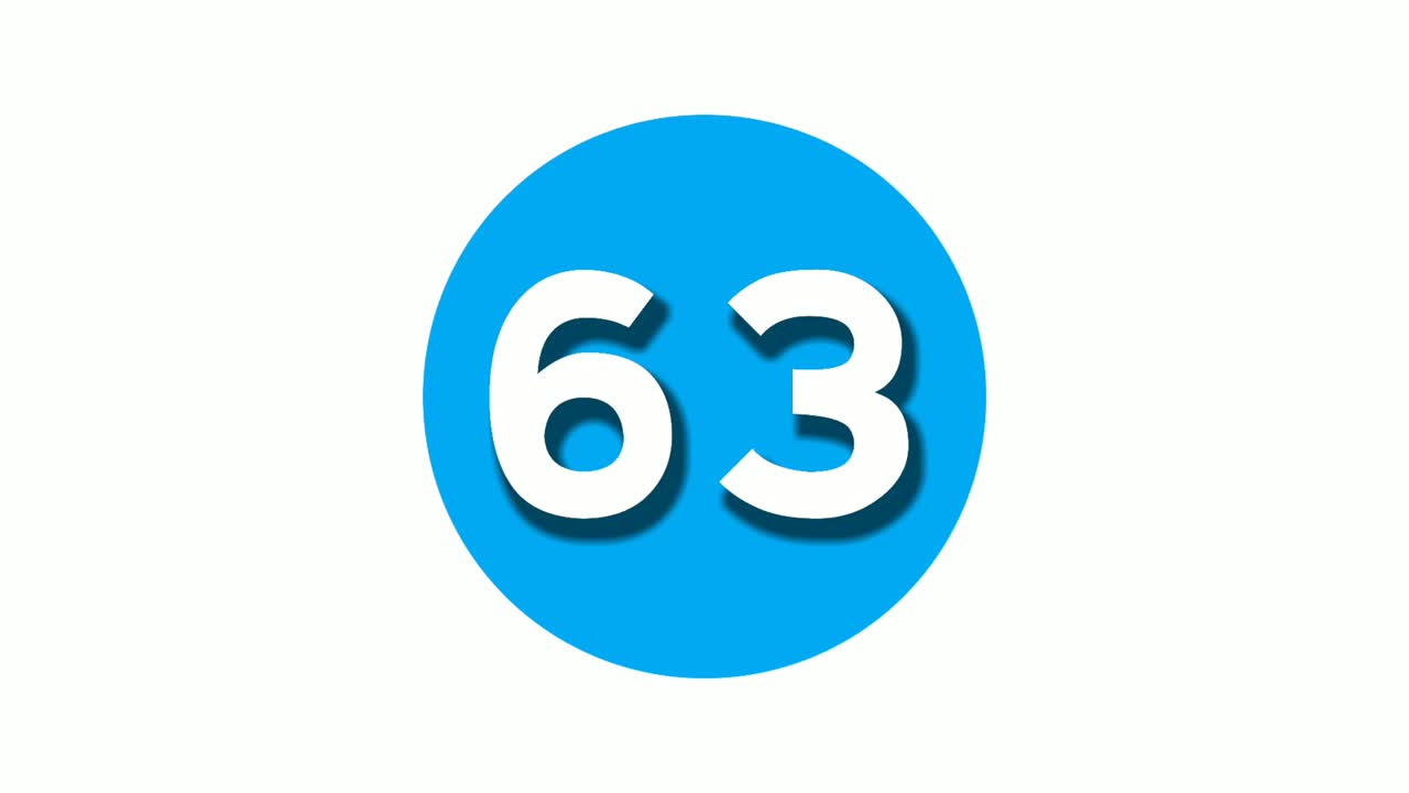63 숫자 63 기호 애니메이션 동작 그래픽 화이트 서클 파란색 배경 4k 만화 영상 영상 요소