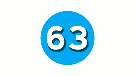 number 63 sixty three sign symbol animation motion graphics on white circle blue background,4k cartoon video number for video elements