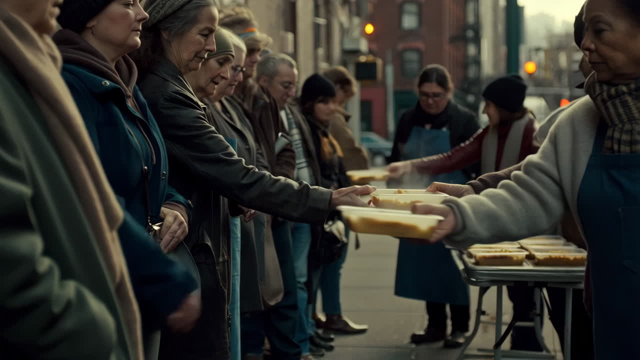 Volunteers Distributing Food to People in Need