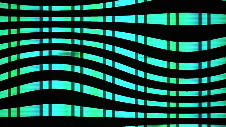Dynamischer abstrakter Hintergrund mit pulsierenden grünen und blauen Lichtwellen
