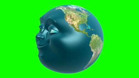 anthropomorphic earth, seamless loop. green screen 3d animation.