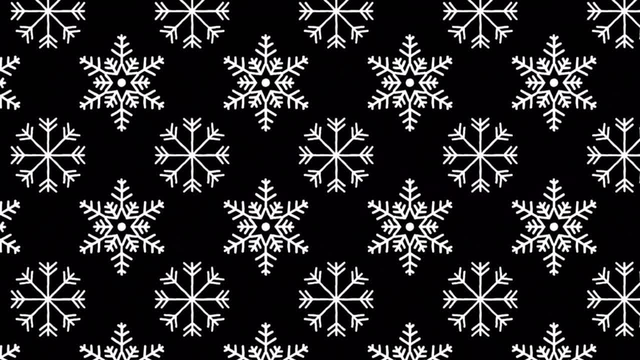 Digital animation of snowflakes icons in seamless pattern against black background