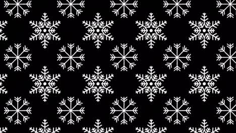 Digitale-Animation-Von-Schneeflocken-Symbolen-In-Nahtlosem-Muster-Vor-Schwarzem-Hintergrund