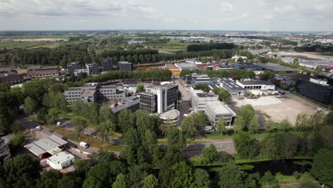 Aerial-Drone-Landscape-Of-A-Dutch-City-With-Groningenweg-8-In-Gouda,-The-Netherlands