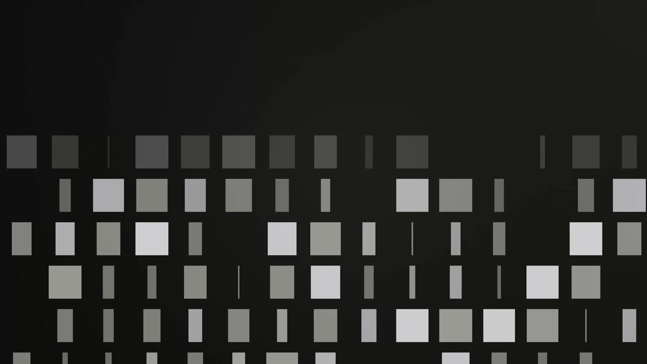Monochrome geometric squares flicker and shift in a seamless loop with dark noir lighting.