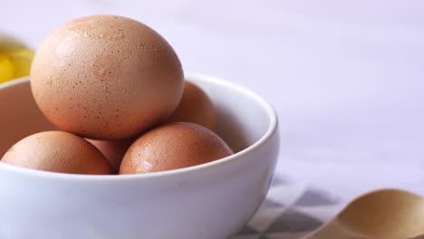 close up of eggs in a bowl