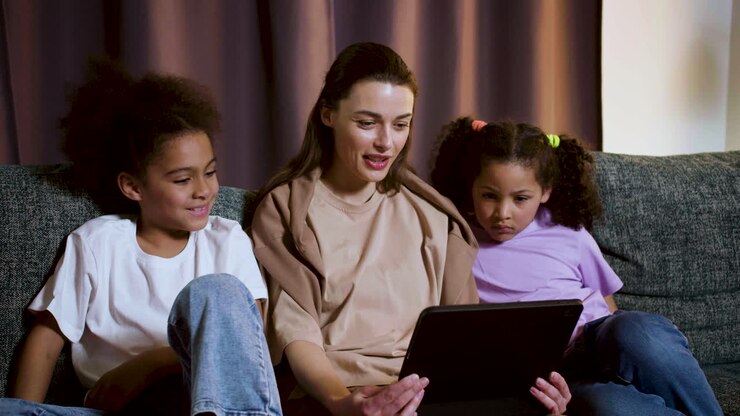 Famiglia che guarda un video a casa