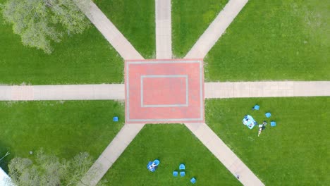 top down aerial of college university campus