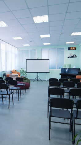 interior of empty modern office. empty conference room and meeting table. vertical video