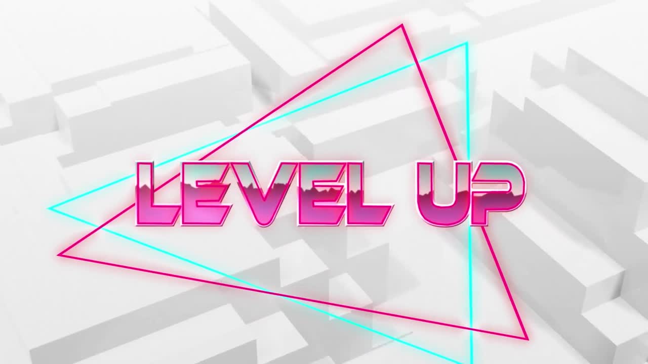 ⁇ 색 배경의 빛 트레일 위에 레벨 업 텍스트의 애니메이션