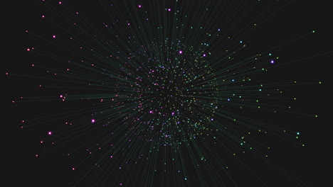 círculo radiante con líneas y puntos brillantes
