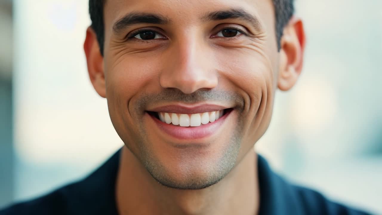 joven adulto sonriendo irradia alegría y positividad, mostrando una expresión alegre en un entorno profesional