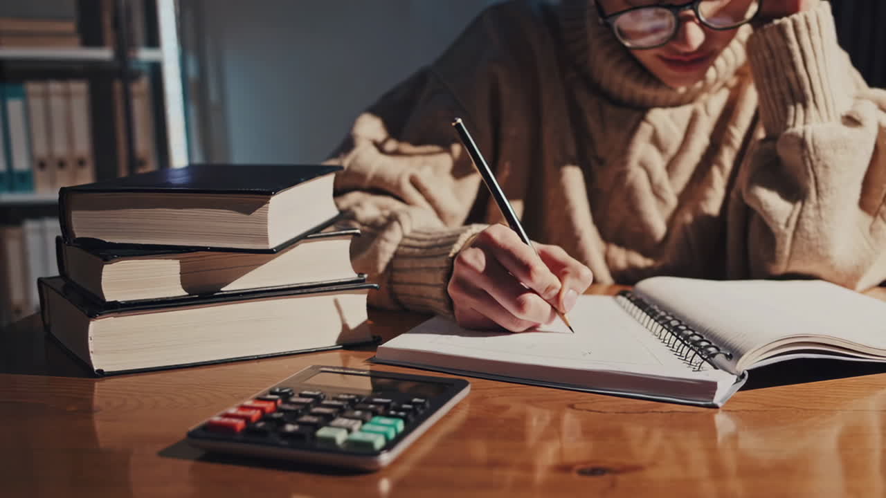 Woman Studying Late Night
