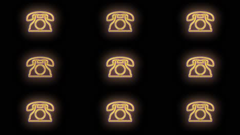 Neon-yellow-retro-telephones-pattern-in-night