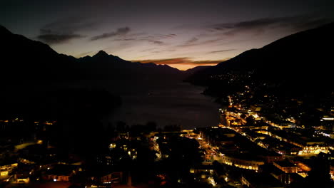 night aerial view over queenstown central. new zealand