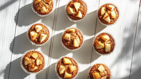 Flat-Lay-of-Spiced-Apple-Muffins-on-Rustic-Wooden-Table