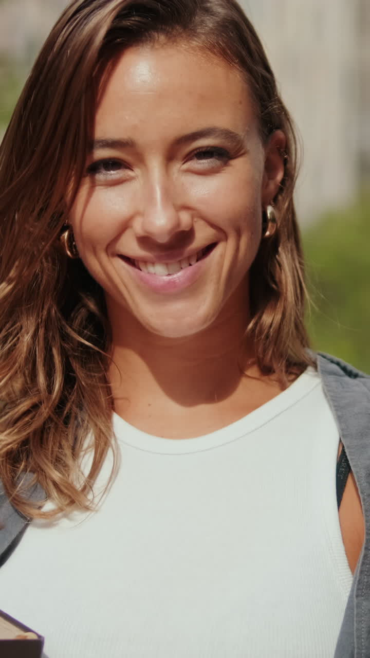 Portrait of European young woman, pretty female studet. Zoom