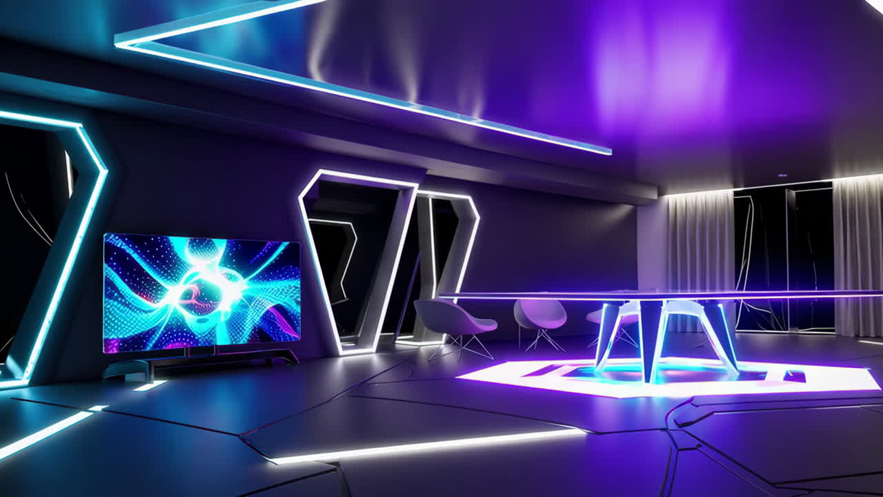 Futuristic Neon-Lit Lounge with Modern Design
