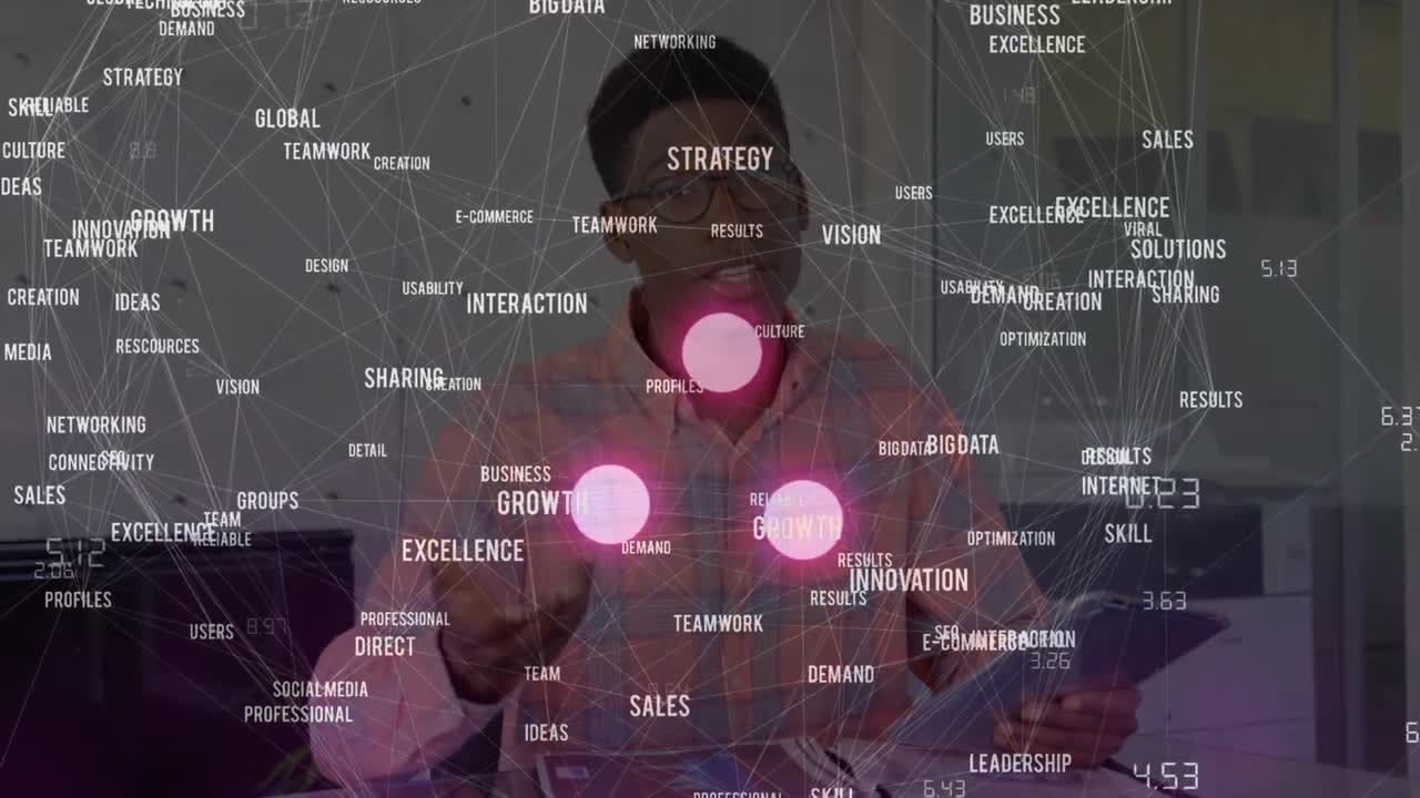 animación de la red de conexiones sobre empresario biracial en el cargo