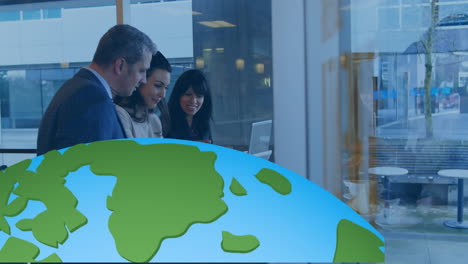 animation of globe over diverse business people in office