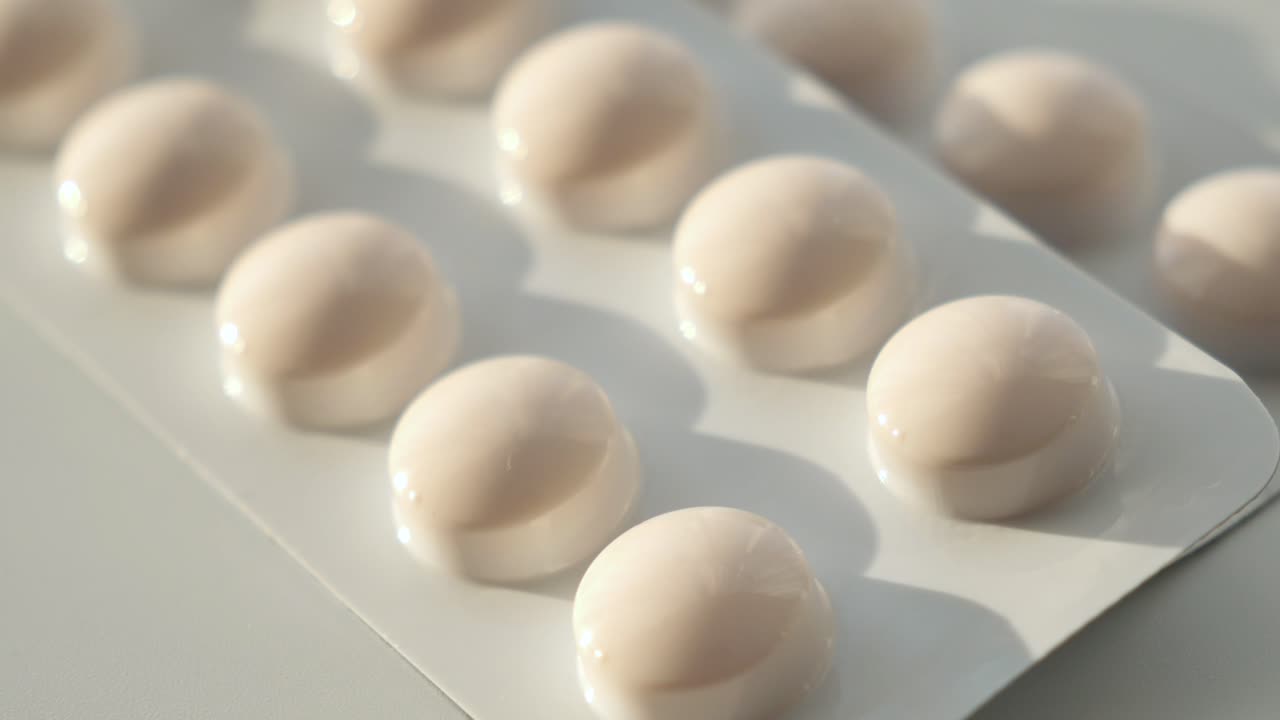 primer plano de los envases de pastillas blancas redondas