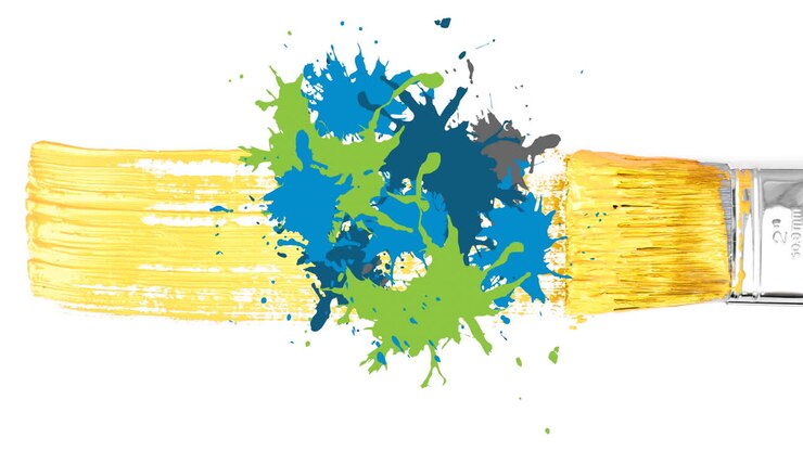 Animazione di macchie colorate su un pennello su sfondo bianco