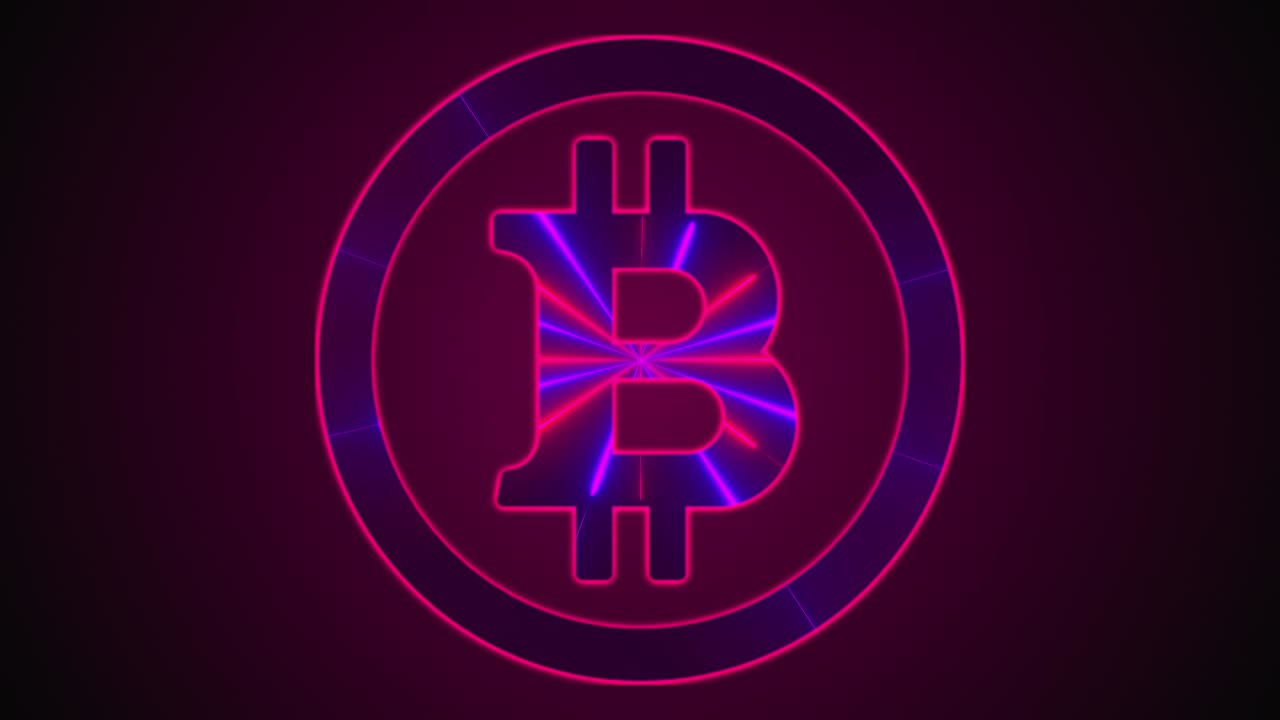 bitcoin con líneas de neón. icono digital generado por computadora. renderización 3d de criptomoneda en el fondo de la web