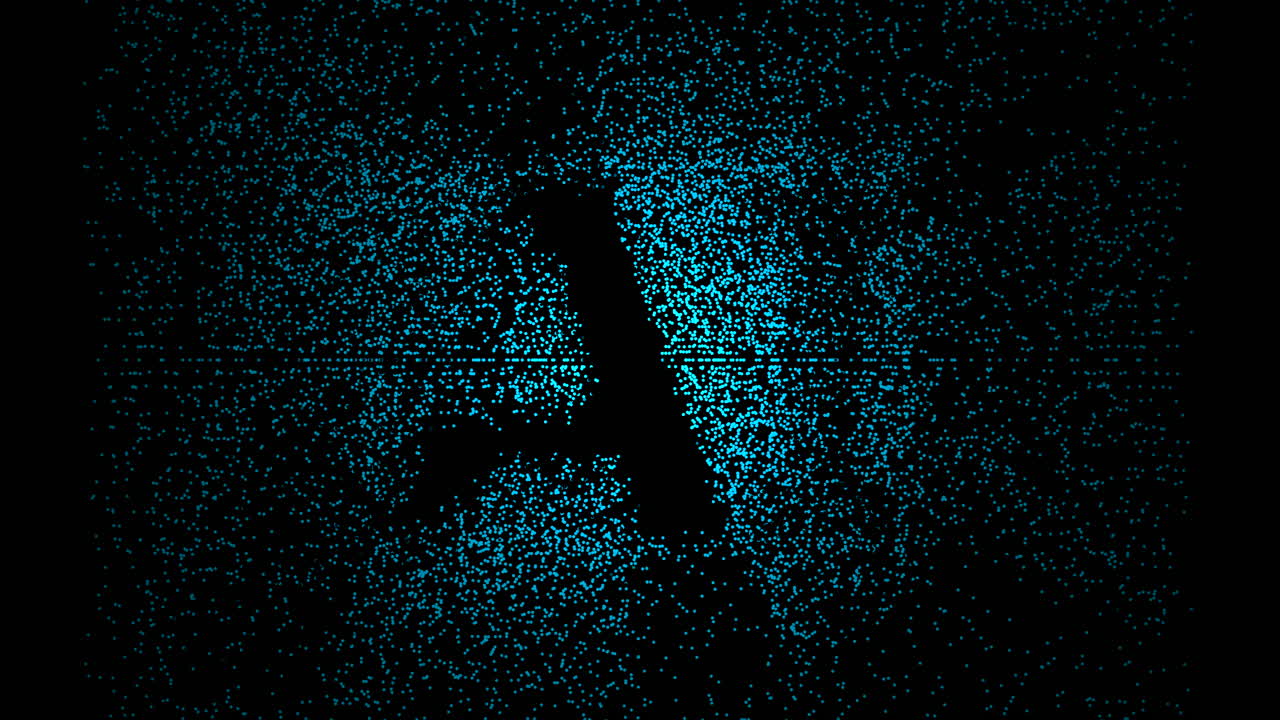 Fuzzy electric blue flicker glows around bold AI letters on black screen