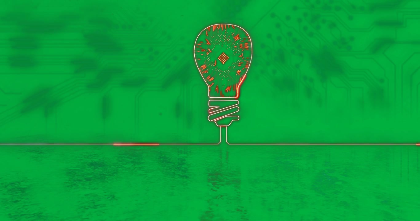 Animazione di lampadina con circuito integrato su sfondo trasparente