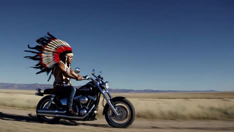 native american motorcycle rider in desert landscape