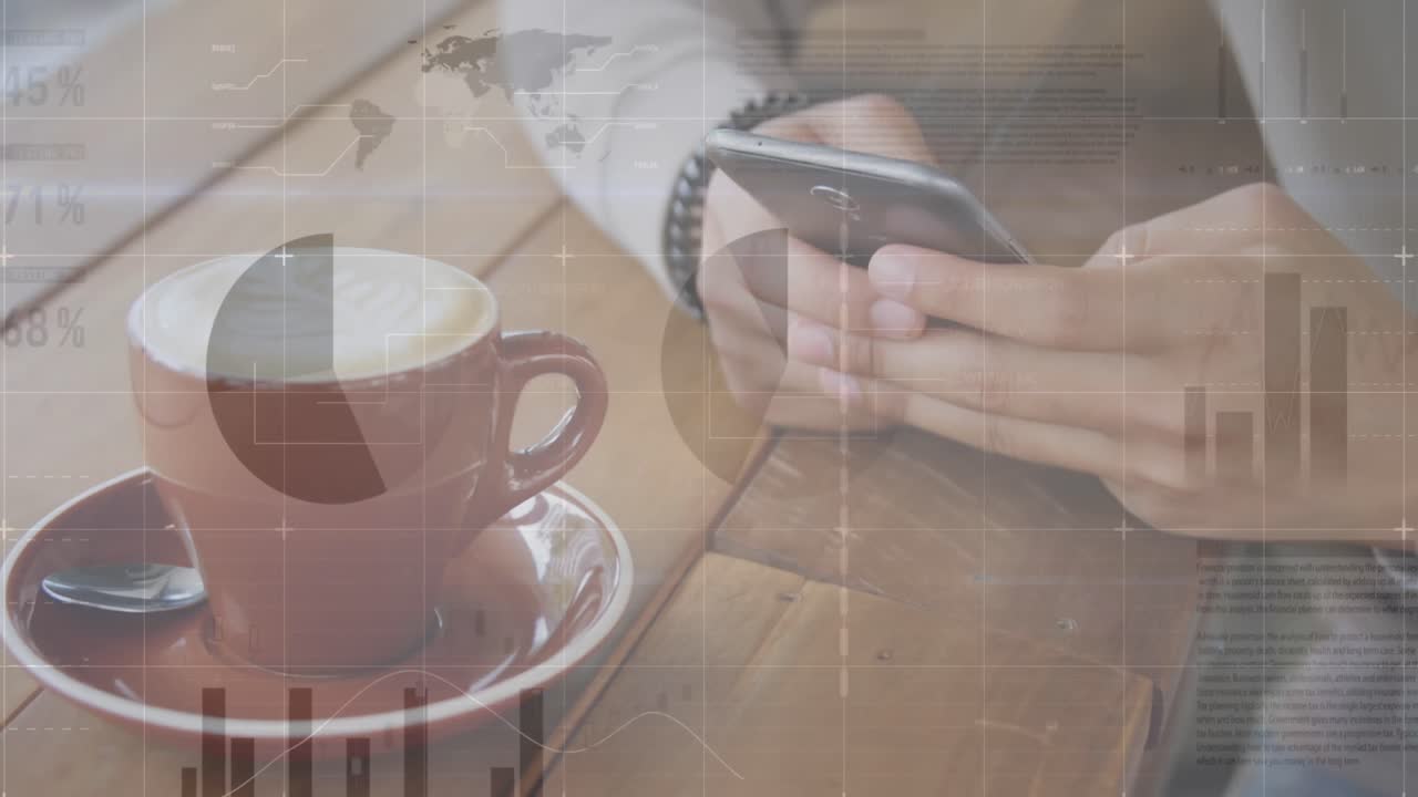 スマートフォンを使用した統計とデータ処理のアニメーション