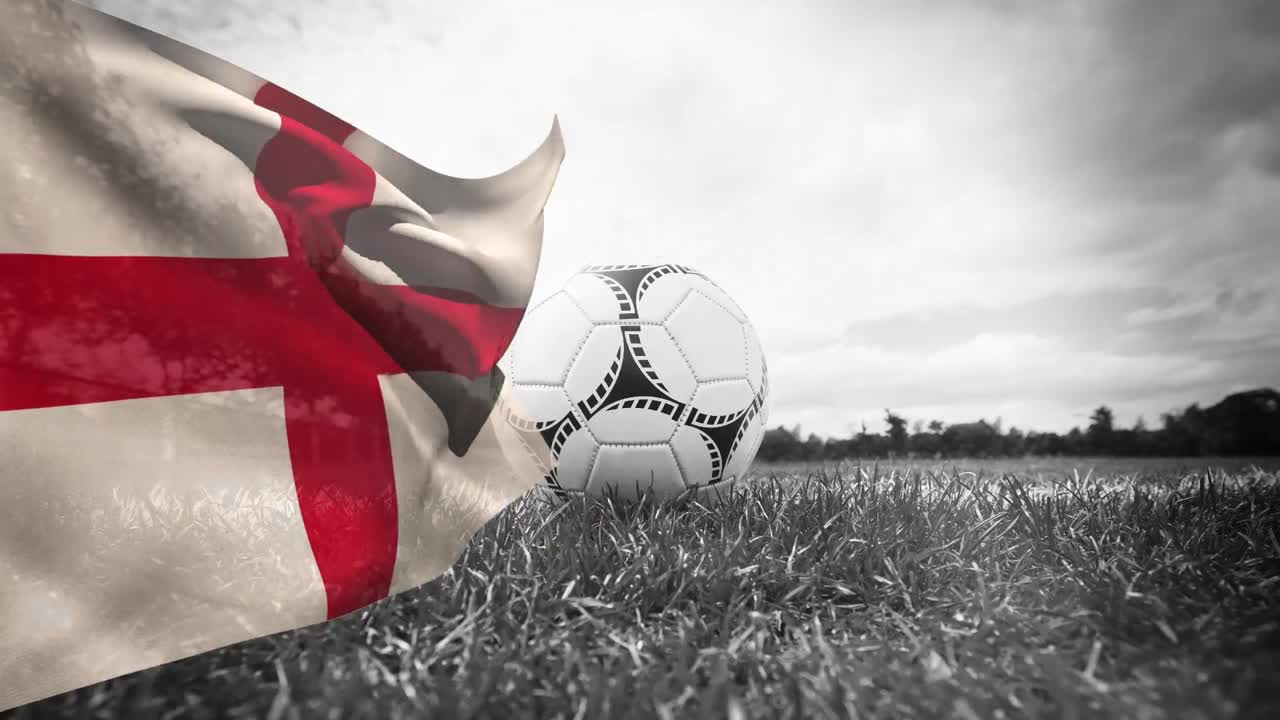 경기장 에 있는 축구 경기장 위 에 있는 잉글랜드 국기 의 애니메이션