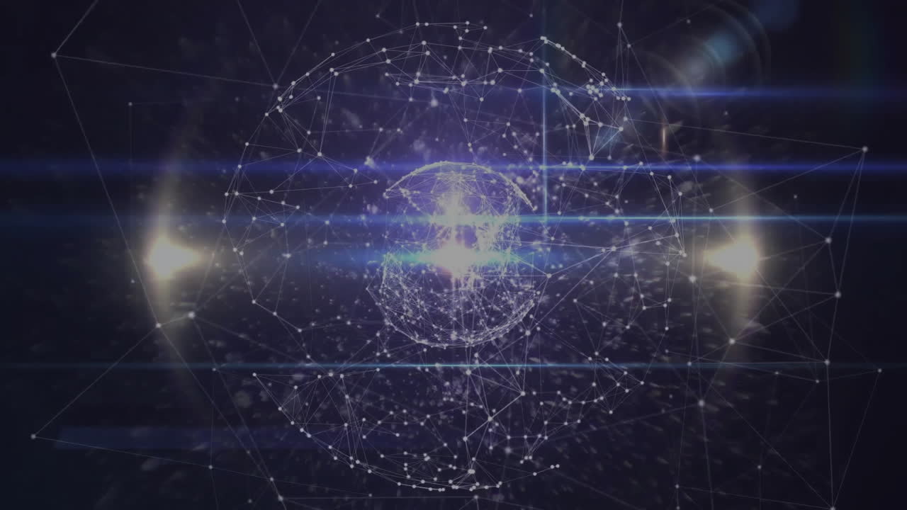 Network of connections and data processing animation over dark abstract background
