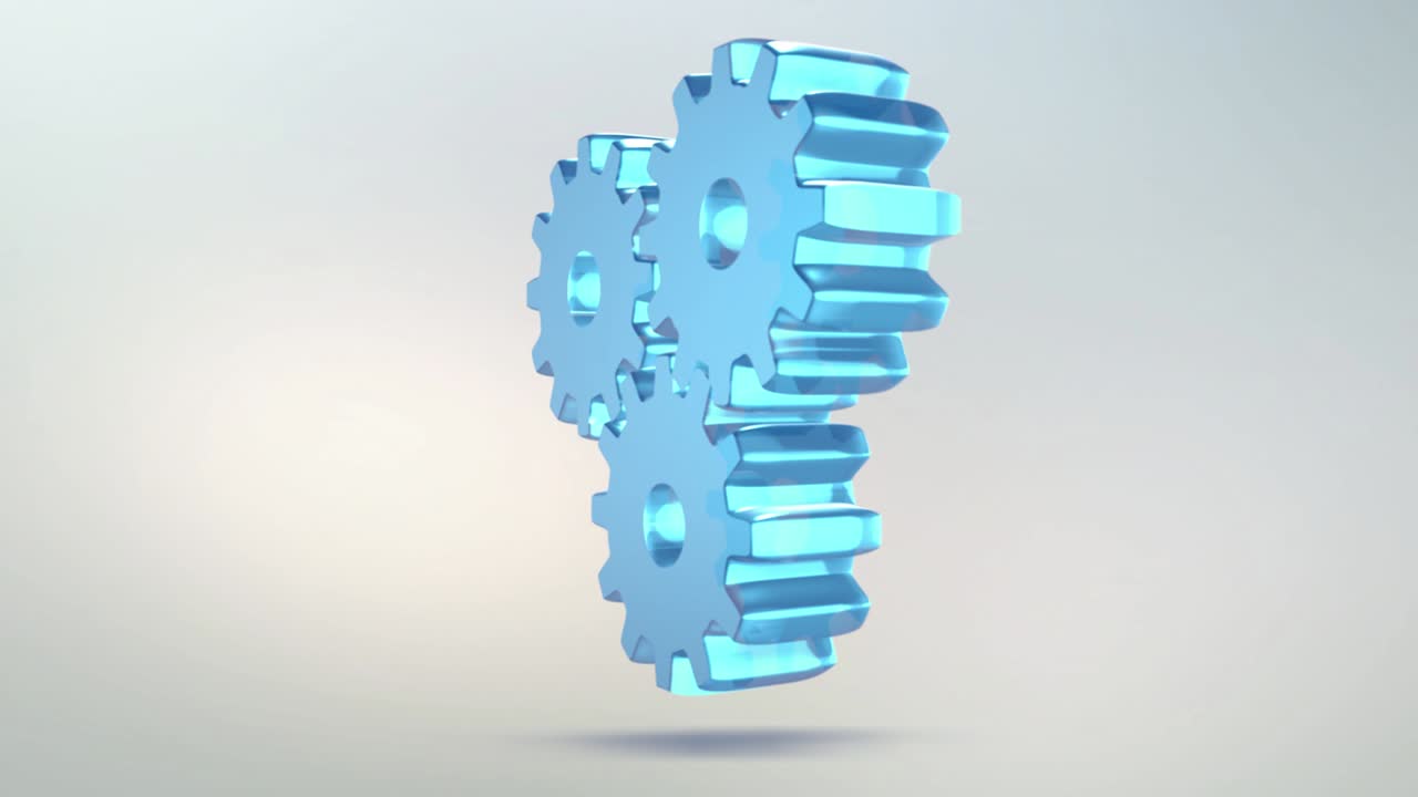 기어 아이콘은 유리로 만들어져 있으며, 반투명하게 회전하는 기어 이콘은 알파 채널 파란색과 녹색으로 되어 있으며, 색 바탕에 고립되어 있습니다.